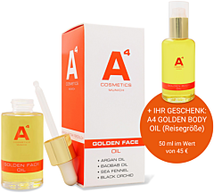 A4 Cosmetics A4 Golden Face Oil onpack mit Golden Body Oil Mini (50ml)